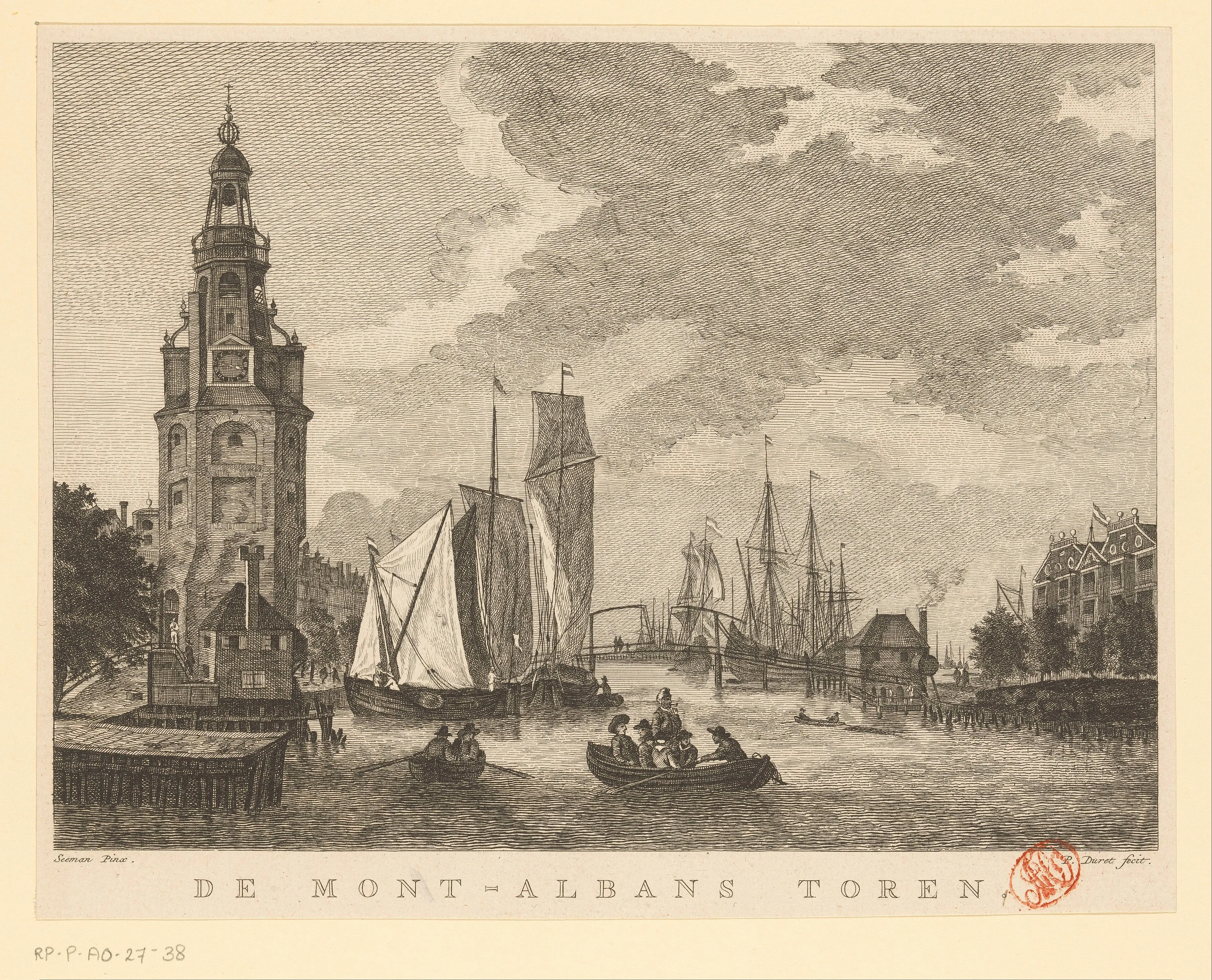 Gravure van Reinier Nooms van de Montelbaanstoren aan de Oudeschans, Amsterdam.